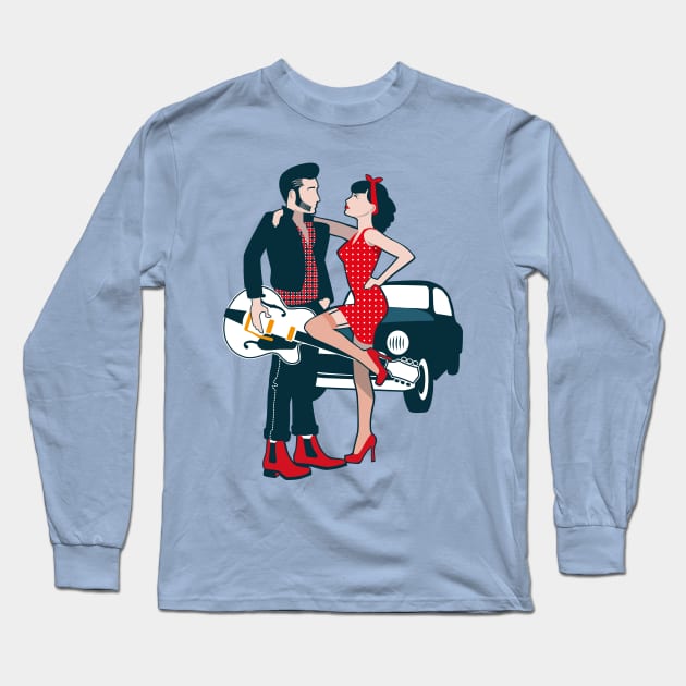 Rockabilly couple Long Sleeve T-Shirt by krzykostrowski